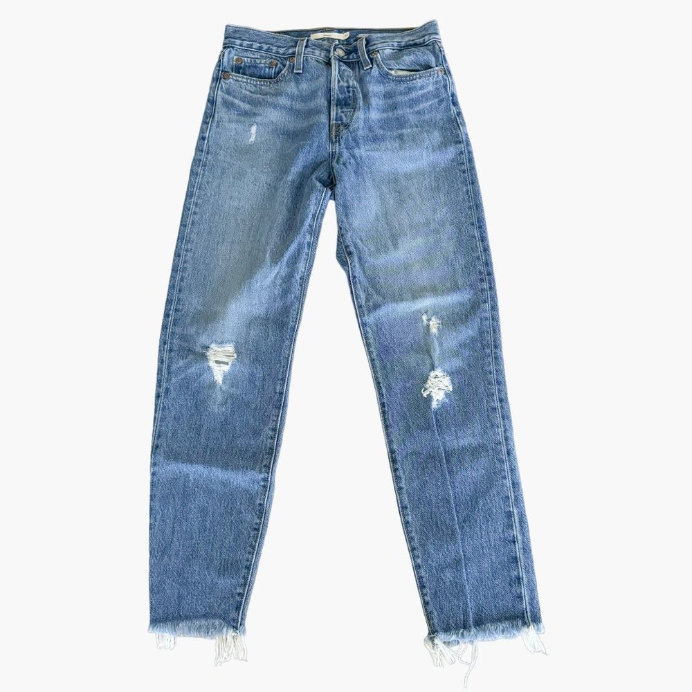 Levi's Wedgie Straight Leg Jeans Size 26 High Rise Button Fly Raw Hem Edge